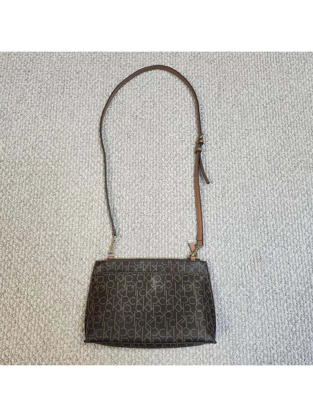 Calvin Klein Monogram Crossbody Bag Brown Size Medium